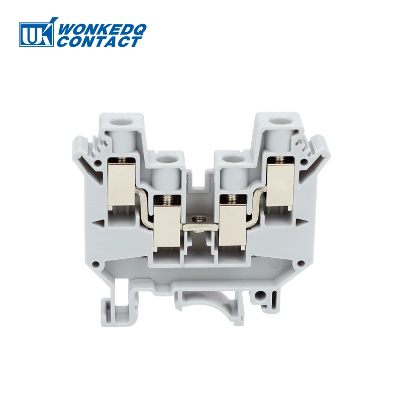 UDK-10 Screw 4  Wire Connector, 10mm² Electrical Din Rail Terminal Block, 2 input/output Feed-through Plug Terminals UDK10