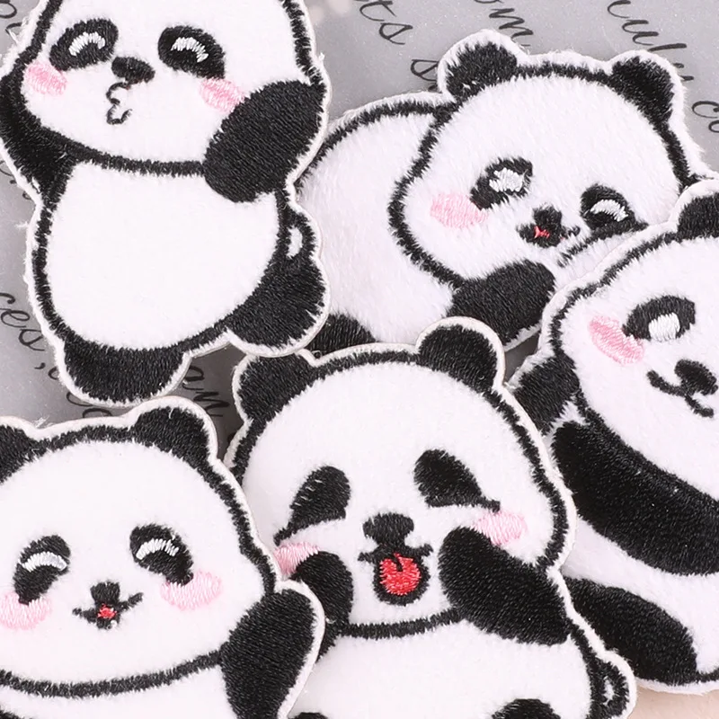 Self-adhesive Cute Chinese Panda Patches Embroidery Appliques Sewing Supplies Decorative Handmade Gift Box Badges Car Sticker