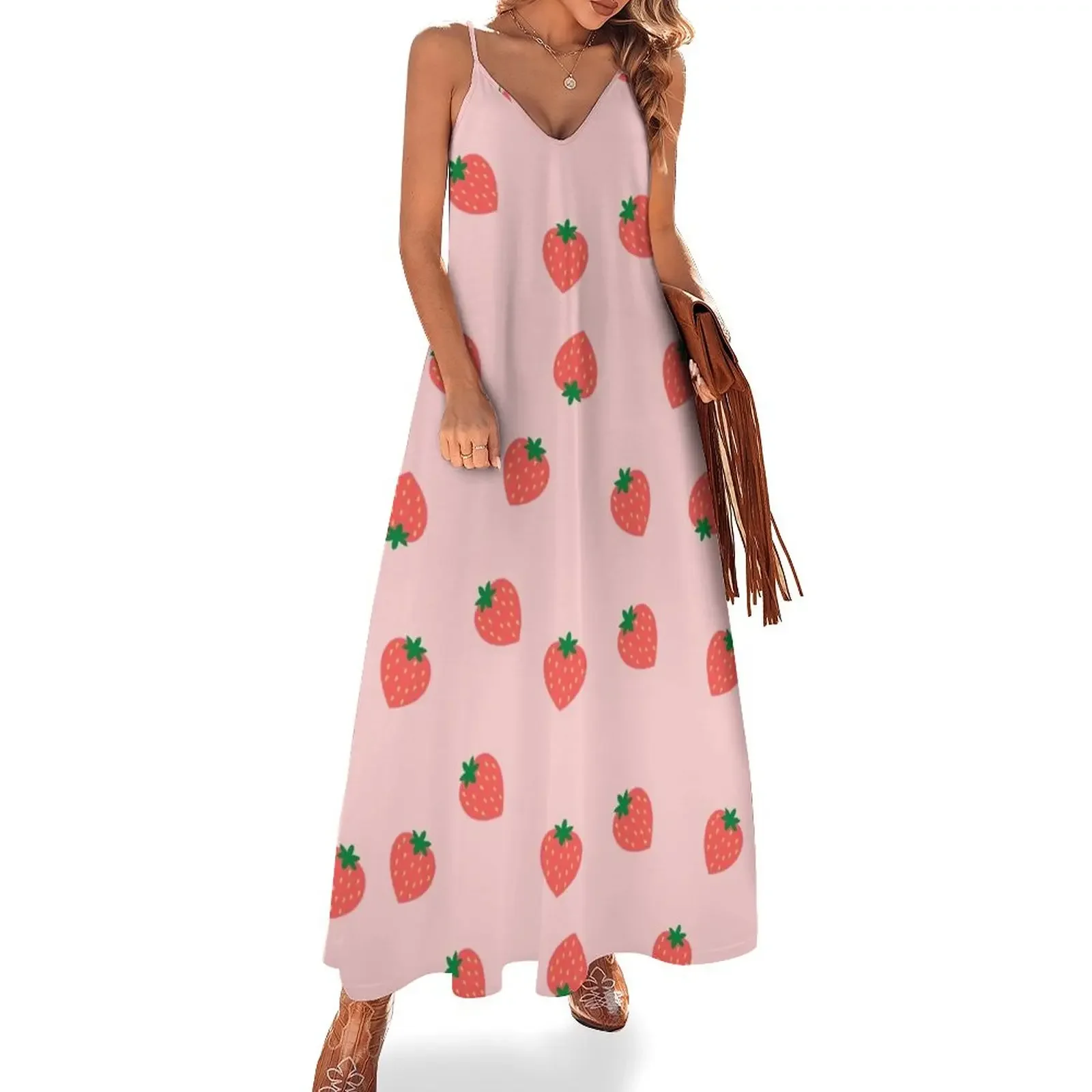 

Strawberries Theme Pattern Sleeveless Dress dresses ladies 2024 summer Clothing female