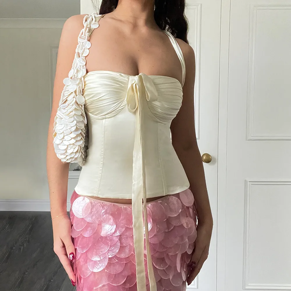 

2025 Summer New Spicy Girl Women's Sexy Strapless Strap Slim Fold Sleeveless Top