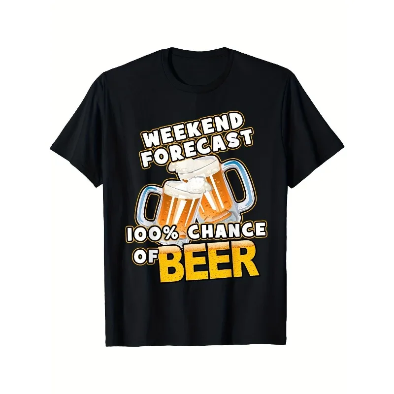 

Men's Weekend Beer Shirt 100 Percent Chance of Beer Funny Drinking Graphic Tee Summer BBQ Party Shirt Gift for Beer Lovers