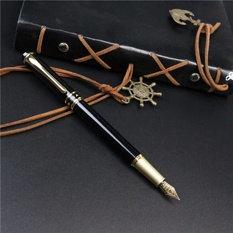 Custom Text Fountain Pen With exquisite leather Pencil case No ink in the pen Gold text iridium high-quality pen tip Gel pen