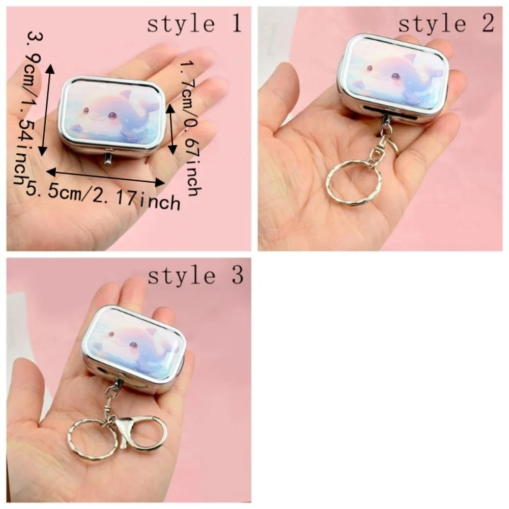 Cartoon Pillbox Keychain Pendant Portable Metal Jewelry Storage Box Rectangular Movable Compartment Keychain Pill Holder - view 6