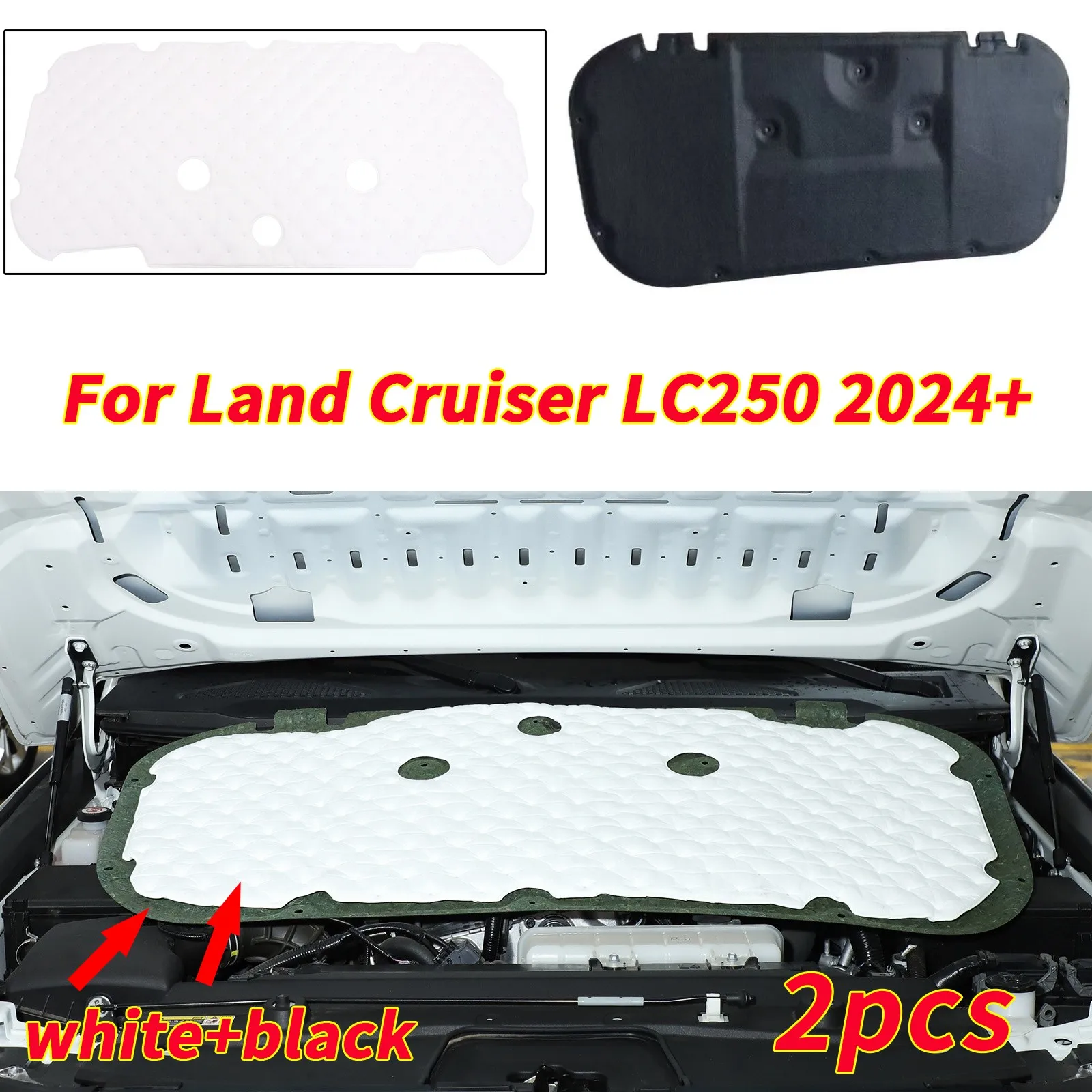

2X White Black Engine Hood Insulation Pad Heat Shield For Land Cruiser LC250 24+
