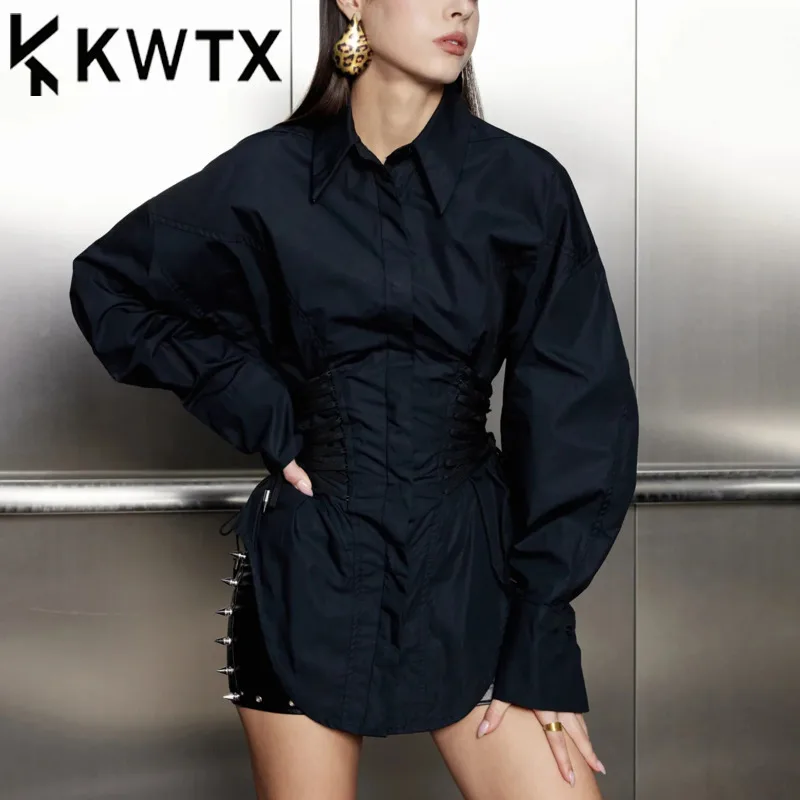 

KWTX 2025 Spring Summer Women’s Solid Color Tie Waist Casual Blouse Elegant Luxury Designer Minimalist Chic Unique High Quality