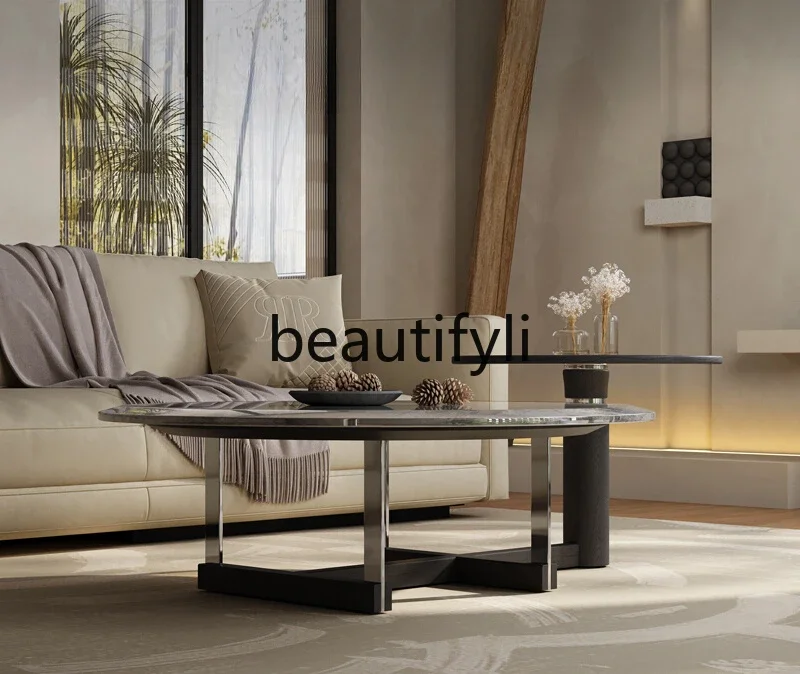 Italian minimalist coffee table household light luxury creative marble tea table ash wood high sense