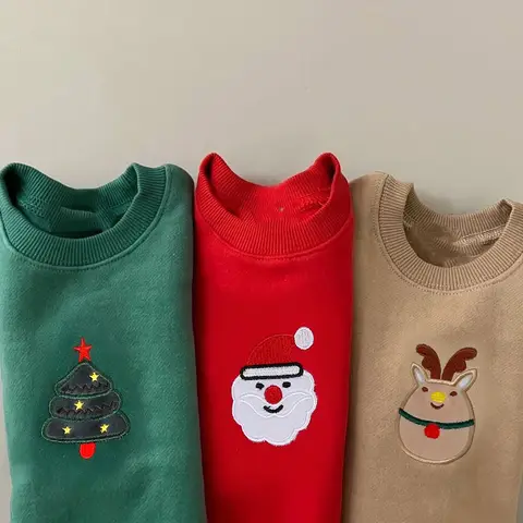 2025 Red Costumes Baby Boy Girl Clothes Winter Cotton Embroidery Thicken Fleeced Tops Warm Toddler Casual Sweatshirt