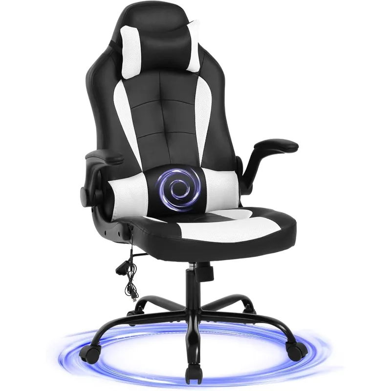 Gaming Chair Massage Office Chair Cheap Gamer Chair PU Leather Racing Chair with Rolling Swivel Wheel & Lumbar Support，Flip Up