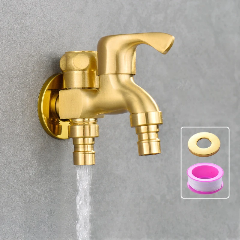 

High Quality Brass Wall Bibcock Bathroom Faucet Double Using Washing Machine Faucet Outdoor Garden Wash Basin Mop Lengthen Tap