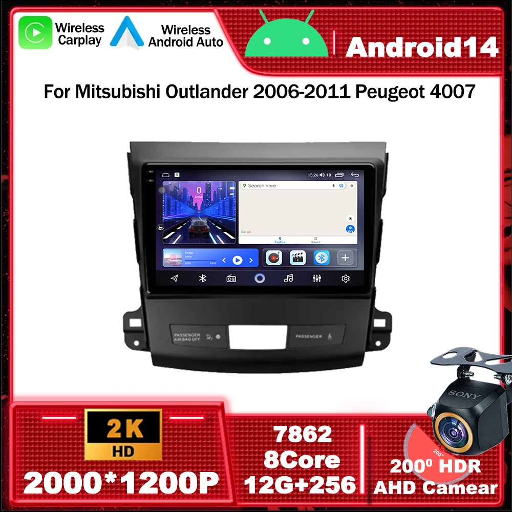 Android 14 For Mitsubishi Outlander 2006-2011 Peugeot 4007 Car Radio Multimedia Video Player Navigation Screen WIFI Head Unit