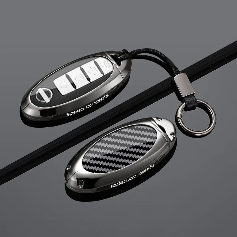 Metal Carbon Fiber Car Remote Key Cover Case for Nissan Rouge Maxima Altima Sentra Murano Qashqai Protector Keychain Accessorie