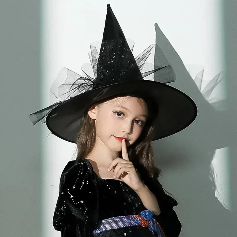 子供と大人のためのハロウィーンの魔女の帽子,ウィザードキャップ,コスプレ衣装,黒い帽子,パーティーの装飾,1〜12個