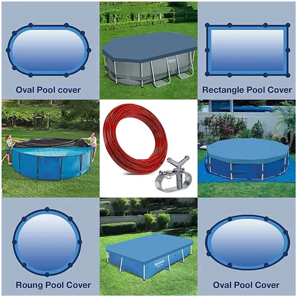 100FT/130FT Swimming Pool Cover Cable Winch Multi-Function Pool Closing Wire Ratchet For Tent Rectangular Pool