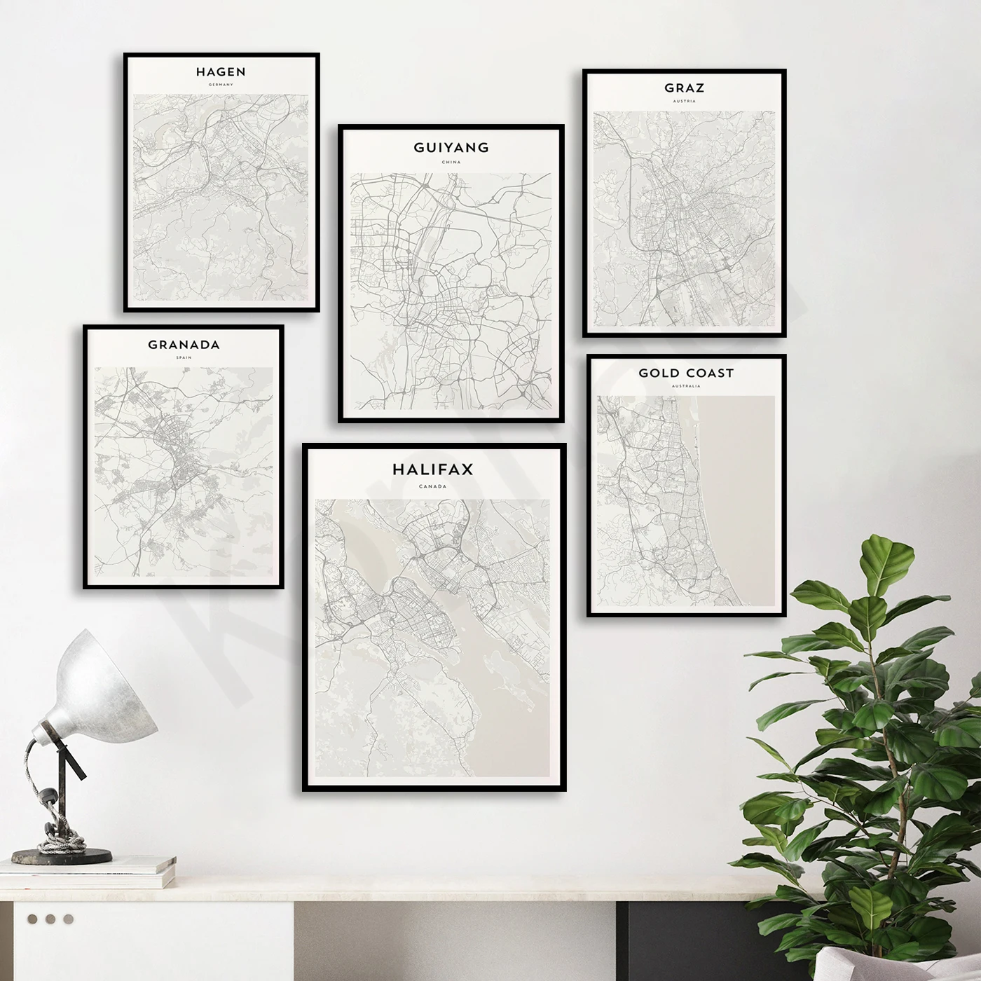 Halifax Hagen Guiyang Guayaquil Guatemala Guangzhou Guanajuato Groningen Grenoble Graz Granada Gold Coast.City Travel Map Poster