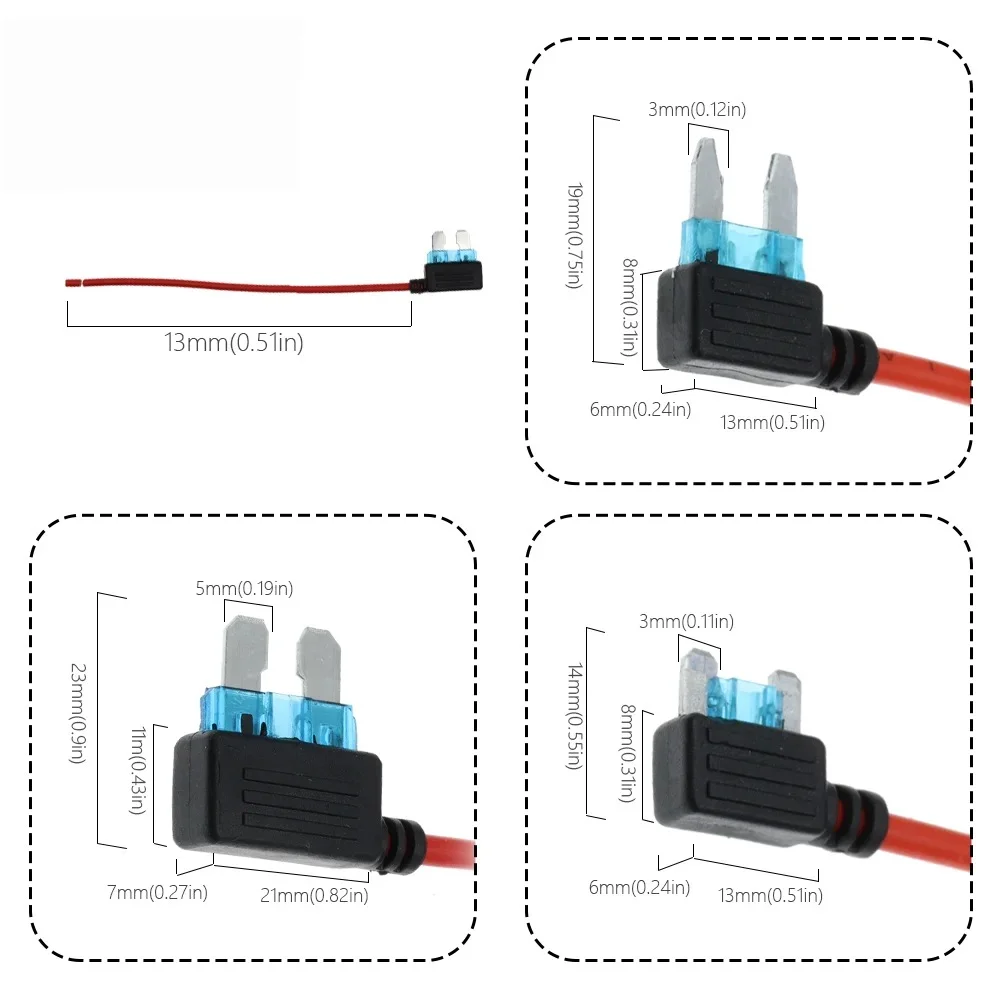 10-5-2PCS Car Fuse Tap Add‑A‑Circuit Adapter Micro Mini Standard Blade Fuse 12‑24V Power Take‑off Cable For Vehicle DIY Modify