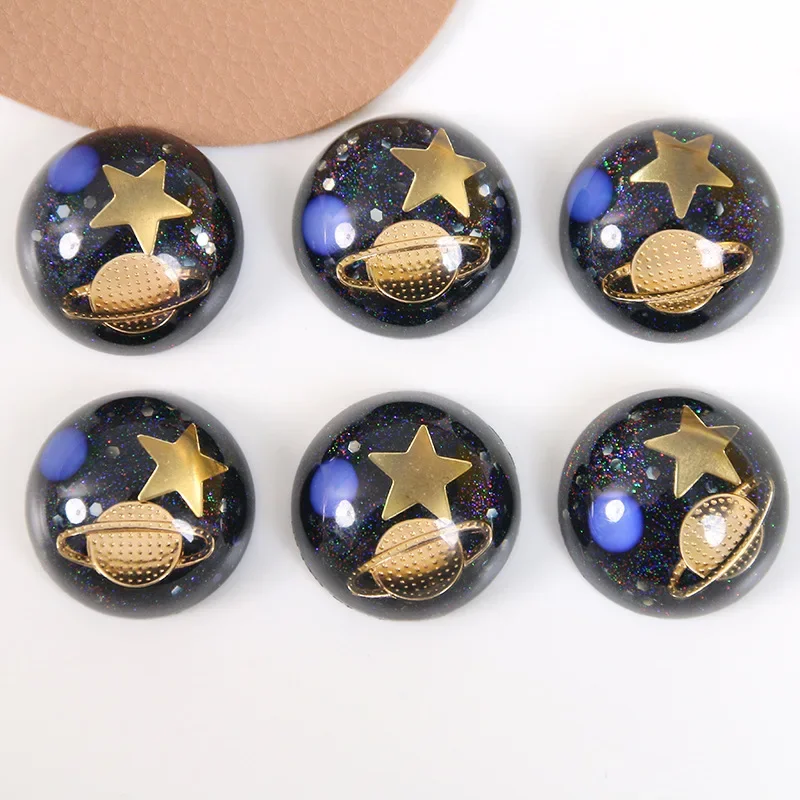 5pcs transparent Milky Way around the planet glitter Flat Back Resin Cabochons Scrapbooking DIY Jewelry Craft Accessories