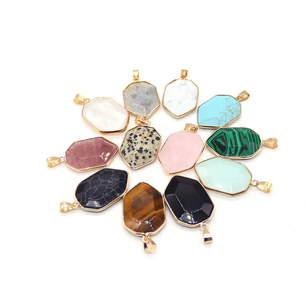 Retail 1 Pcs 22*36mm Shield Shaped Malachite Rose Quartz Tiger Eye Natural Stone Pendant Handmade Making Jewelry Accessories