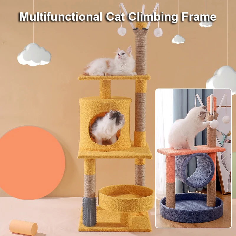 Cat Climbing Frame Multifunctional Stable Firm Sisal Cat Scratching Post Toys Multi Storey Platform Easy To Install Pet Supplies