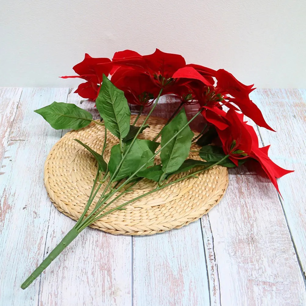 

3Pcs Christmas Poinsettia Flower Artificial Xmas Stems Simulation Bouquet Decoration Home Party Wedding Ornaments