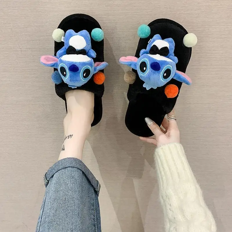 

Милые плюшевые тапочки Disney Stitch, корейская версия, повседневная теплая домашняя хлопковая обувь, студенческие новые домашние хлопковые тапочки Kawaii