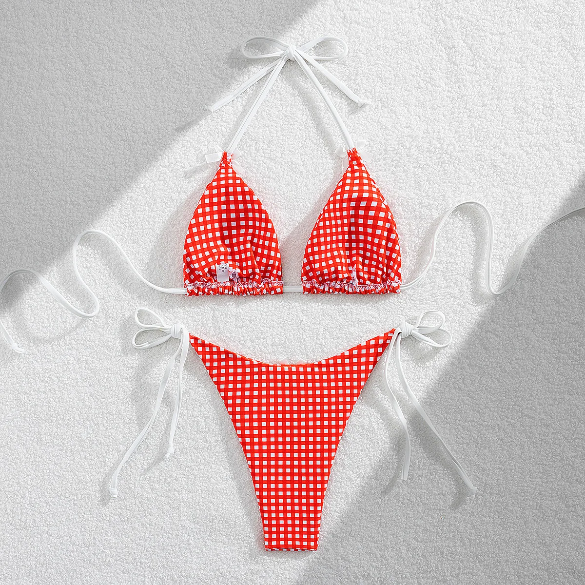 DEKA Brazilian Red Plaid Bikini Set Women Cut Out Swimsuit Print Swimwear High Waist Triangle Micro Two Piece Suit Biuqini Beach