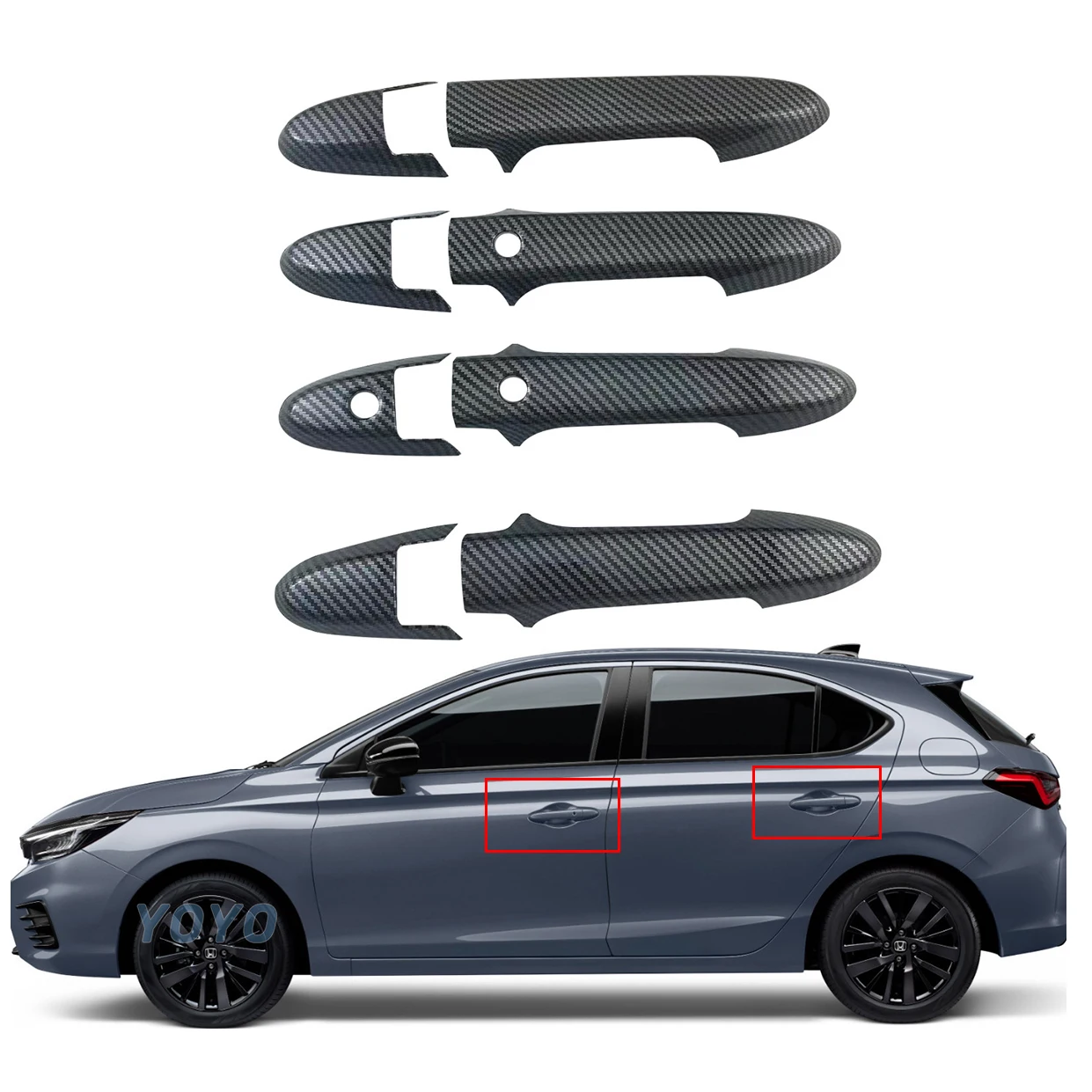 

8pcs ABS Carbon Car Accessories Plated Exterior Door Handle Cover Trim Paste Style For Honda City 2014 2015 2016 2017