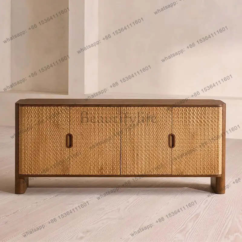 

Medieval solid wood dining side cabinet, household retro living room, modern storage locker