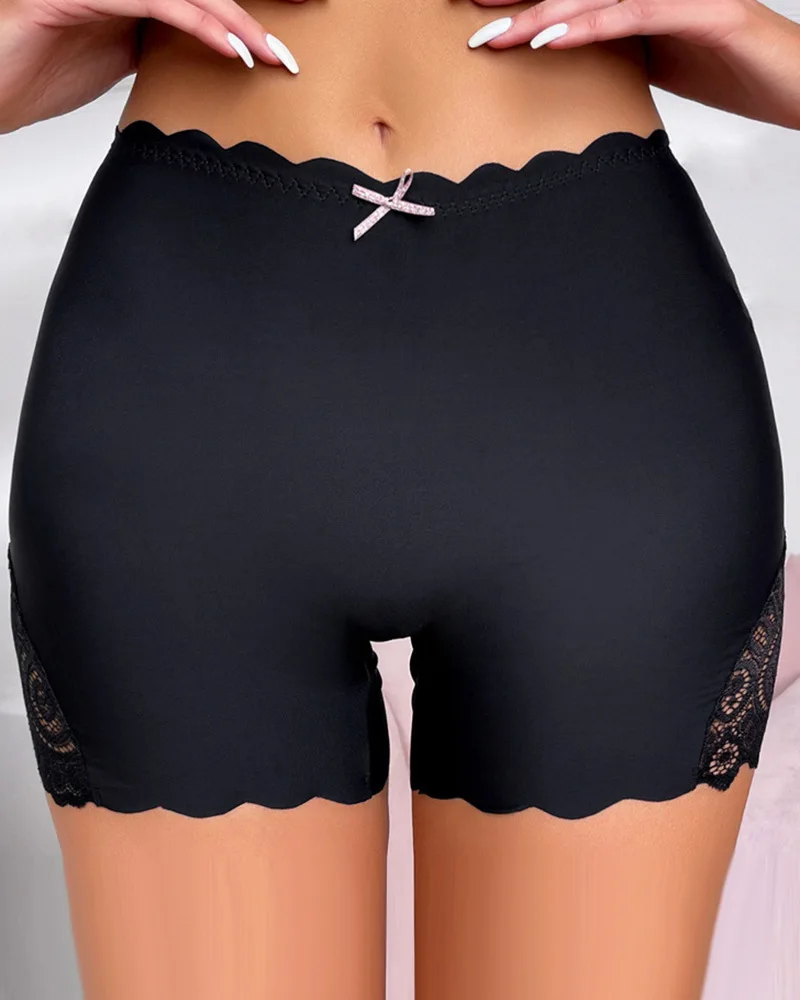 

Women's Clothing Sexy Silk Solid Color Smooth Boxers Lace Patch Seamless Boy Shorts Panty Spliced Fashion