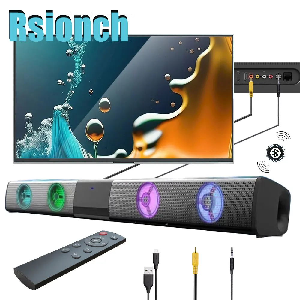 Rsionch Bluetooth 5.1 Speaker with FM Radio Mood RGB Light TV Sound Bar Musical Light Soundbar for PC Smartphone Projector