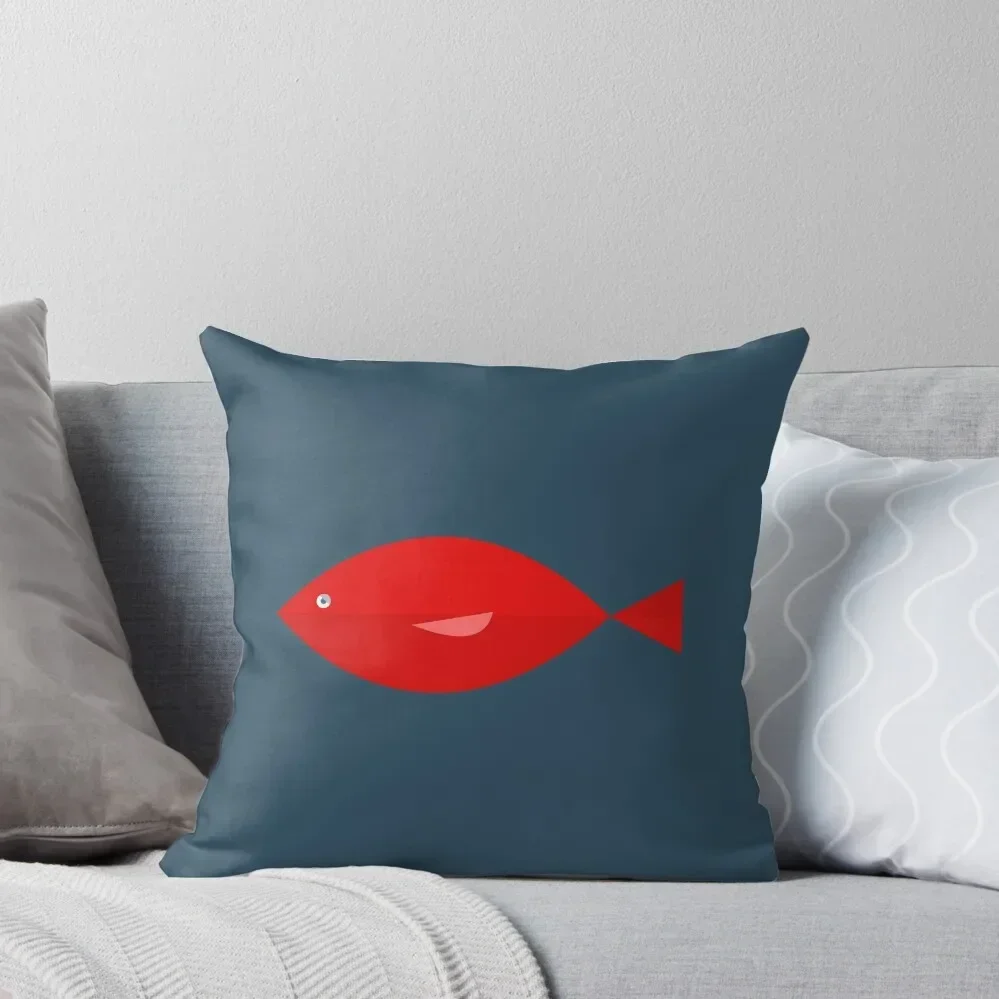 

Sleepy Red Fish in a Steel Blue Sea. Minimalist Ocean Design Throw Pillow luxury decor pillow