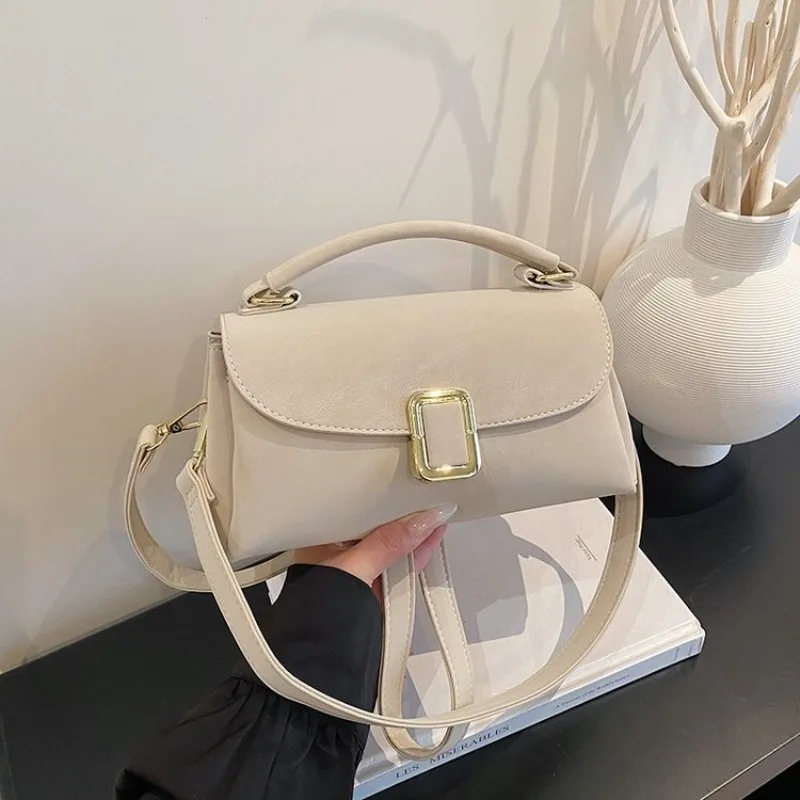 Trendy Letter Logo Leather Diaper Bag Women Casual Solid Color Satchel Square Purse For Business Leisure Large Capacity