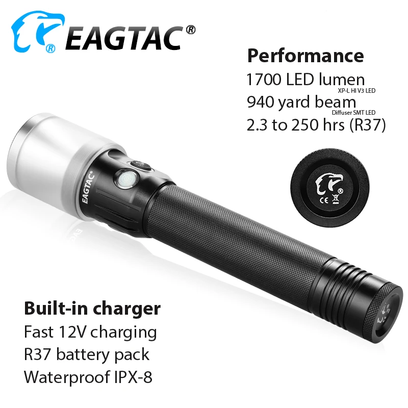 EAGTAC SX30L2-DR Spot Diffuser LED Flashlight 2640 Lumens Dual Switch Duty Torch Tactical Rechargeable Light Patented Design