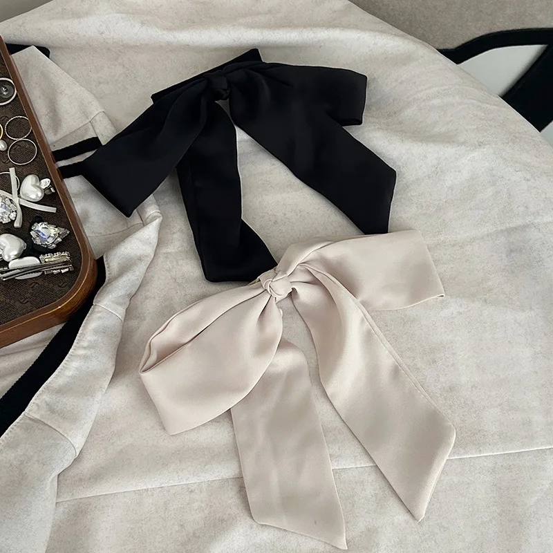 Solid Satin Hair Spring Clip French Retro Large Bow High Quality Versatile for Ponytail Bun Office Festival