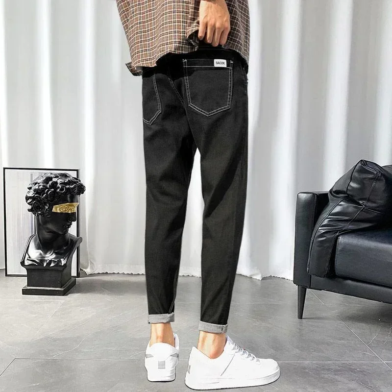 

Male Cowboy Pants Stretch Trousers Tight Pipe Black Jeans for Men Tapered Elastic Skinny Slim Fit 90s Streetwear Cheap Cotton Xs