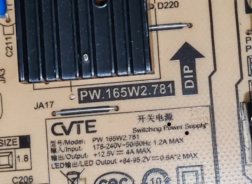 

PW.165W2.781 Оригинальная плата питания для LED-телевизора, проверенная на работоспособность, 165 Вт, 84-95.2 В, 600 мА.