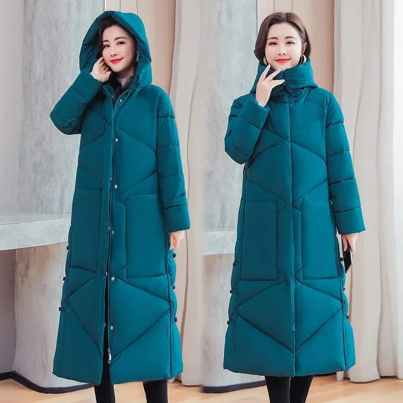 Vintage Thicken Down cotton Jacket Women Wear 2023 Winter New National style Loose Long Coat Female Warm Hooded Parkas Overcoat