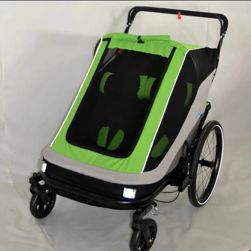 

Bicycle trailer 3 in1 trailer, Stroller, Jogger. 2 seats Double Child Stroller with Weather Shield, Hand Brake & Foldable Design