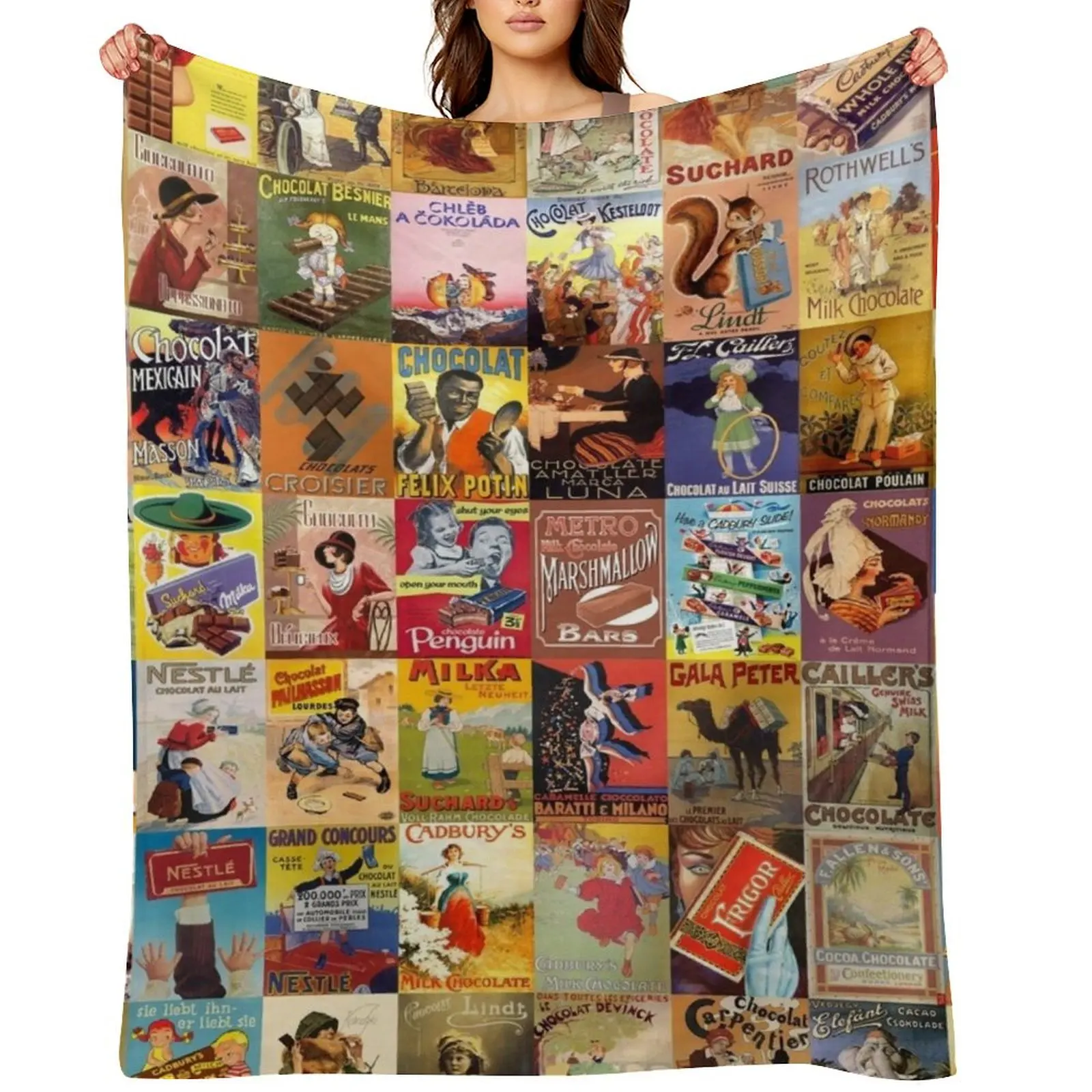 Vintage Chocolate Ads Throw Blanket heavy to sleep Flannel Fabric Decorative Throw Soft Beds Decorative Sofas Designers Blankets