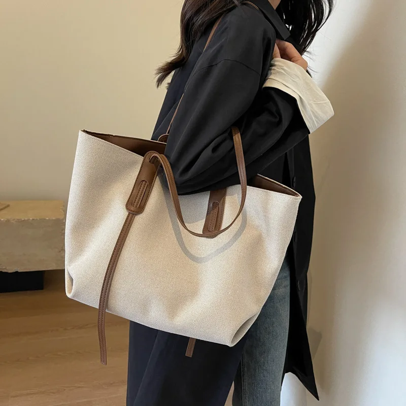 Large Capacity Canvas Handbag for Women 2023 New Simple Casual Tote Bag Fashion Versatile Commuter Shoulder Bag Ladies Hand Bags