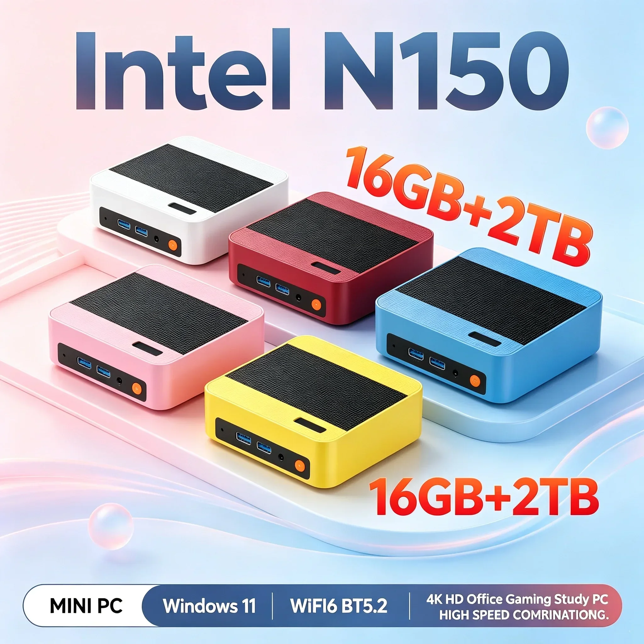 Mini Computer Intel N150 16GB Memory 1TB/2TB SSD Windows11 WiFi6 BT5.2 Compact Office Mini PC Host For Light Entertainment