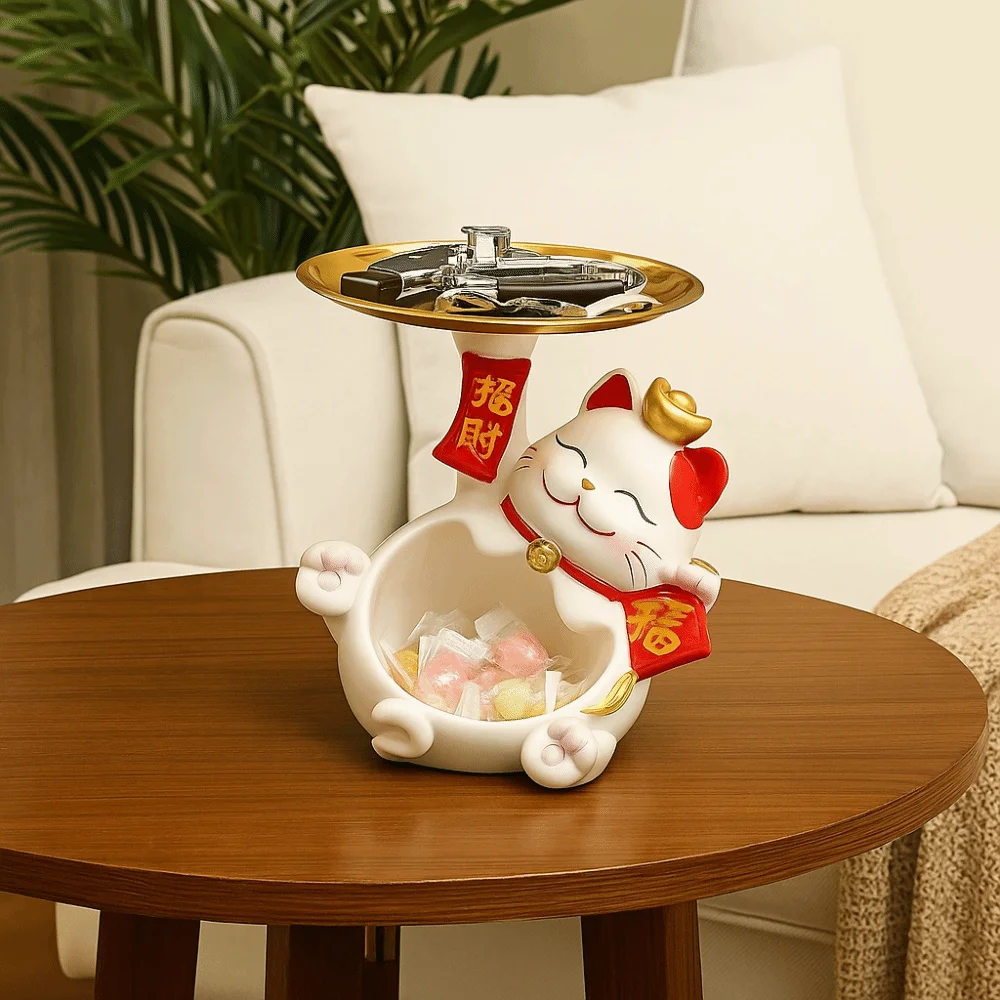 الراتنج صينية دخول مفتاح تخزين الحلي نموذج القط الشكل فورتشن القط مفتاح صينية تخزين تمثال الحرف اليدوية #3