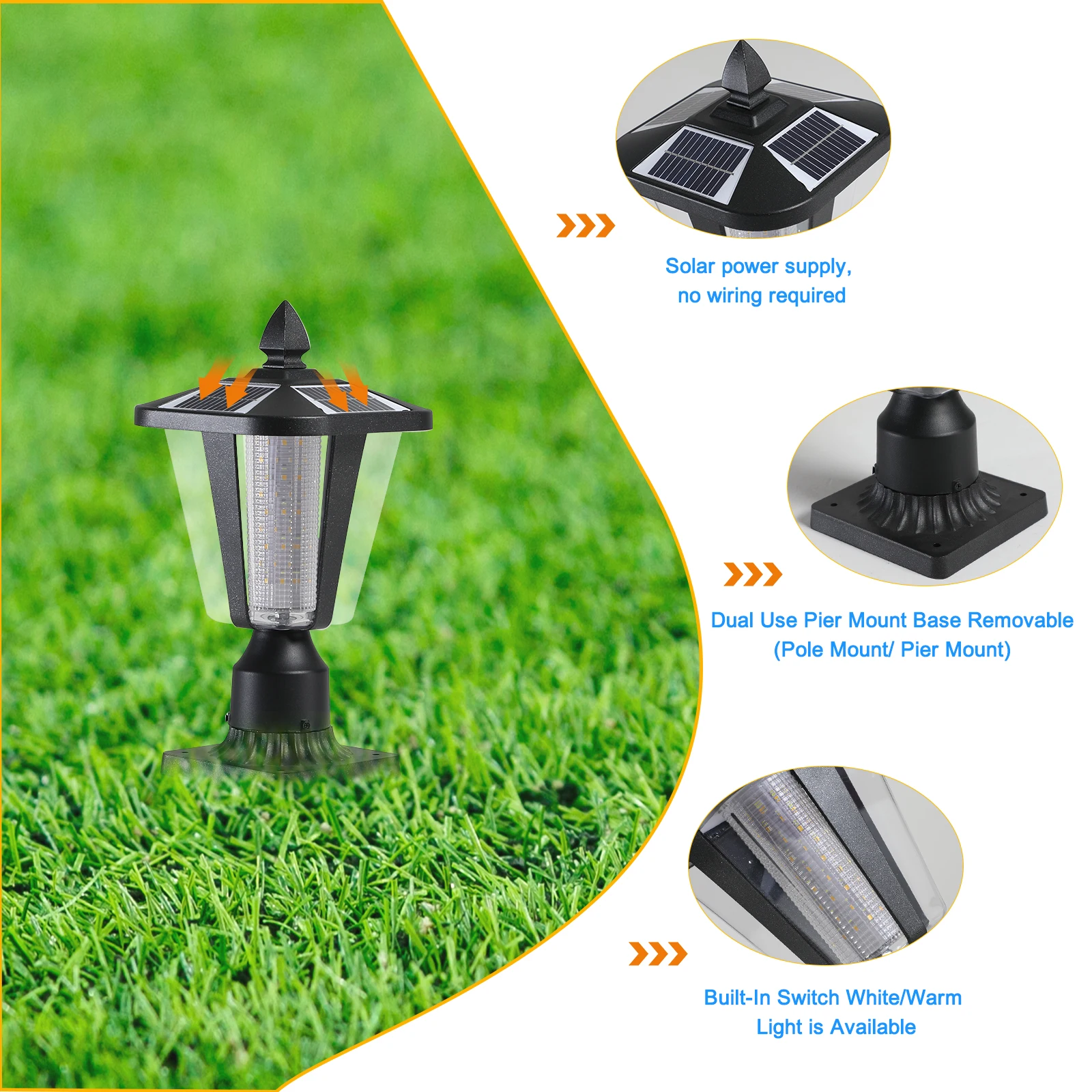 Solar LED Post Lantern Light, Waterproof Outdoor Garden Lamp with Auto On/Off, Energy-Efficient Landscape Lighting for Pathway,