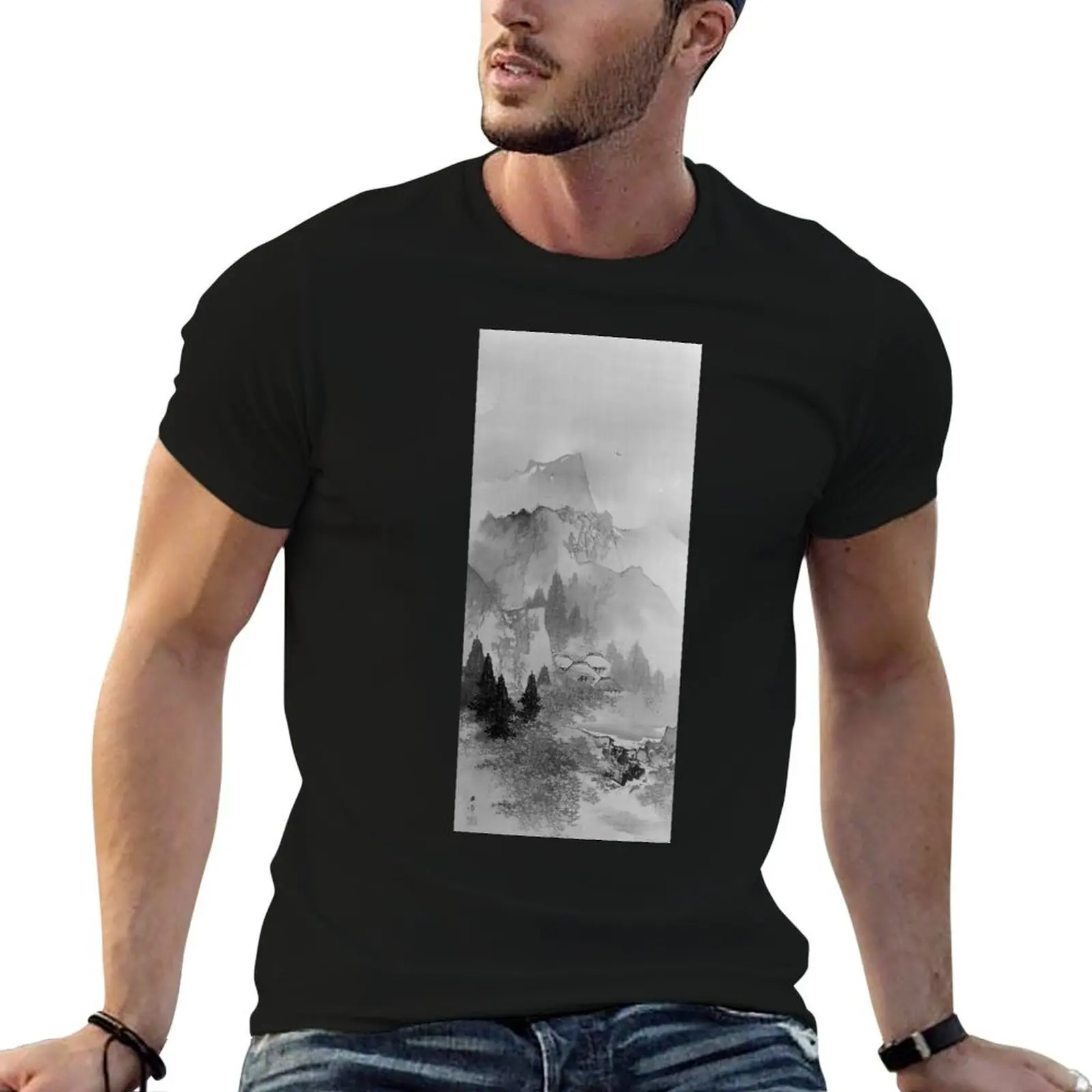 Autumn Landscape, Japanese Ink on Silk (Restored Japanese Artwork) T-Shirt man t shirt designer t shirt custom print T-Shirt