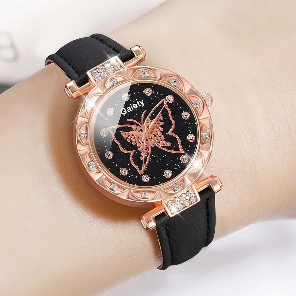 1PCS GAIETY Simple Luxury Leather Strap Watch Black Casual Fashion Quartz Watch Is The Perfect Gift For Her (No Box)