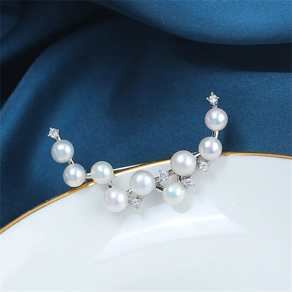 Copper Gold Plated Zircon Multi-beaded Moon Brooch Accessories Empty Support Accessories Trendy Women