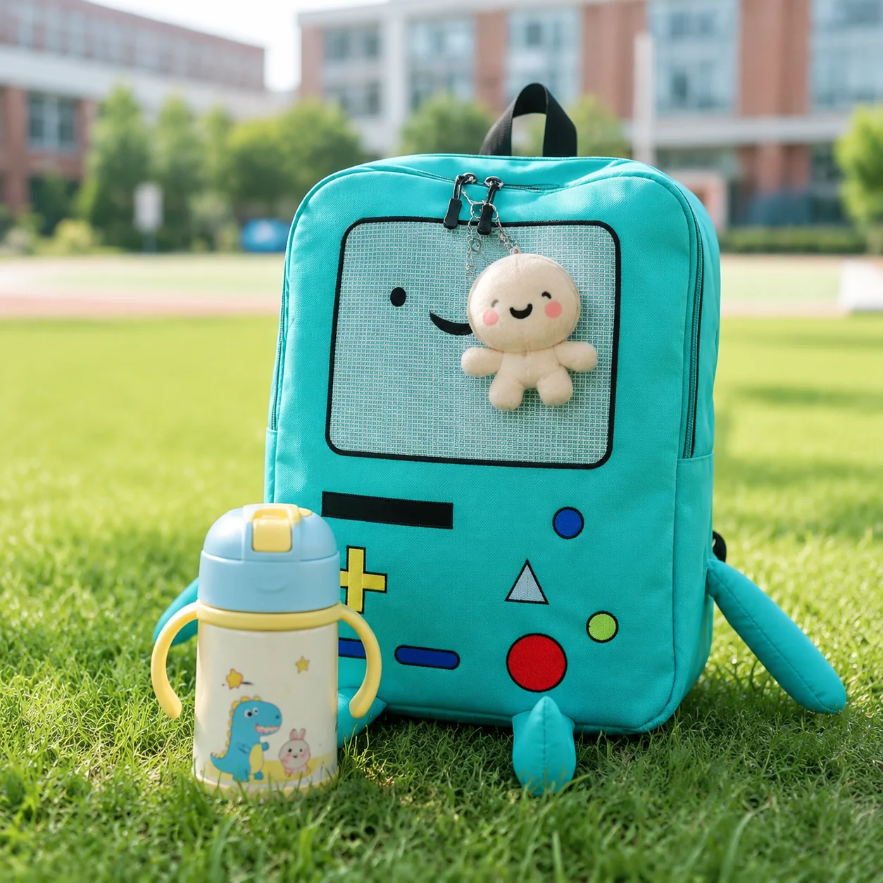 Unisex 3D Robot Cartoon 14 Inch Canvas School Backpack Kawaii Large Capacity Breathable Student Bag Ideal Back to School Gift