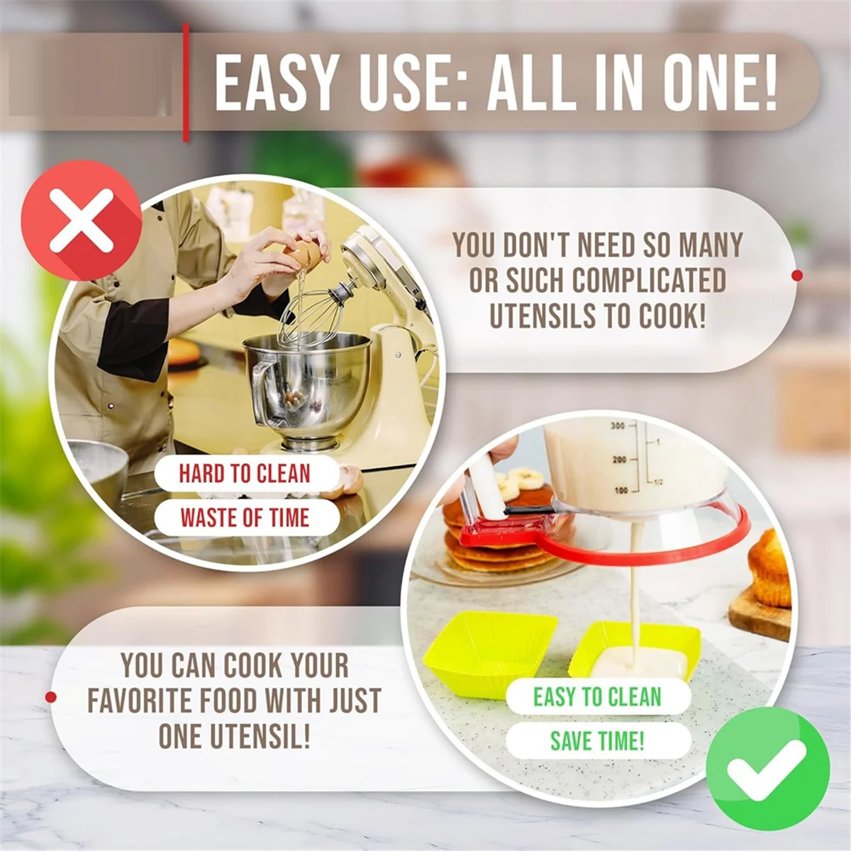 Dispenser adonan dan Dispenser, baterai Pancake-Dispenser Pancake-Dispenser adonan dengan pegangan remas-900Ml