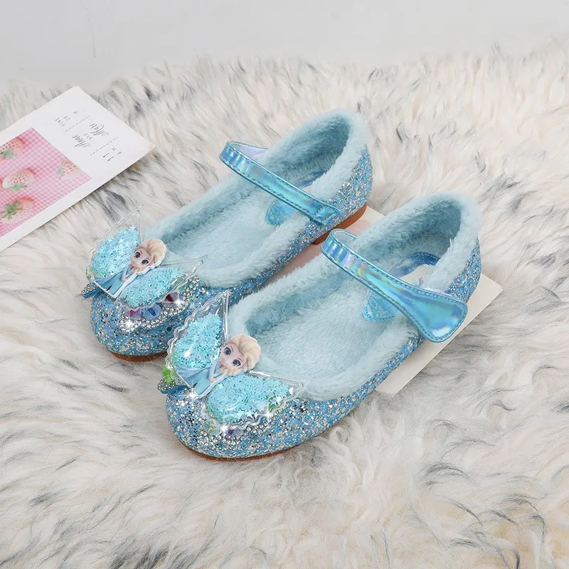 

Disney Princess Girls' Frozen Elsa Warm Winter Performance Party Flats Sequin Bow Pink Blue White Shoes Casual Fashion Footwears