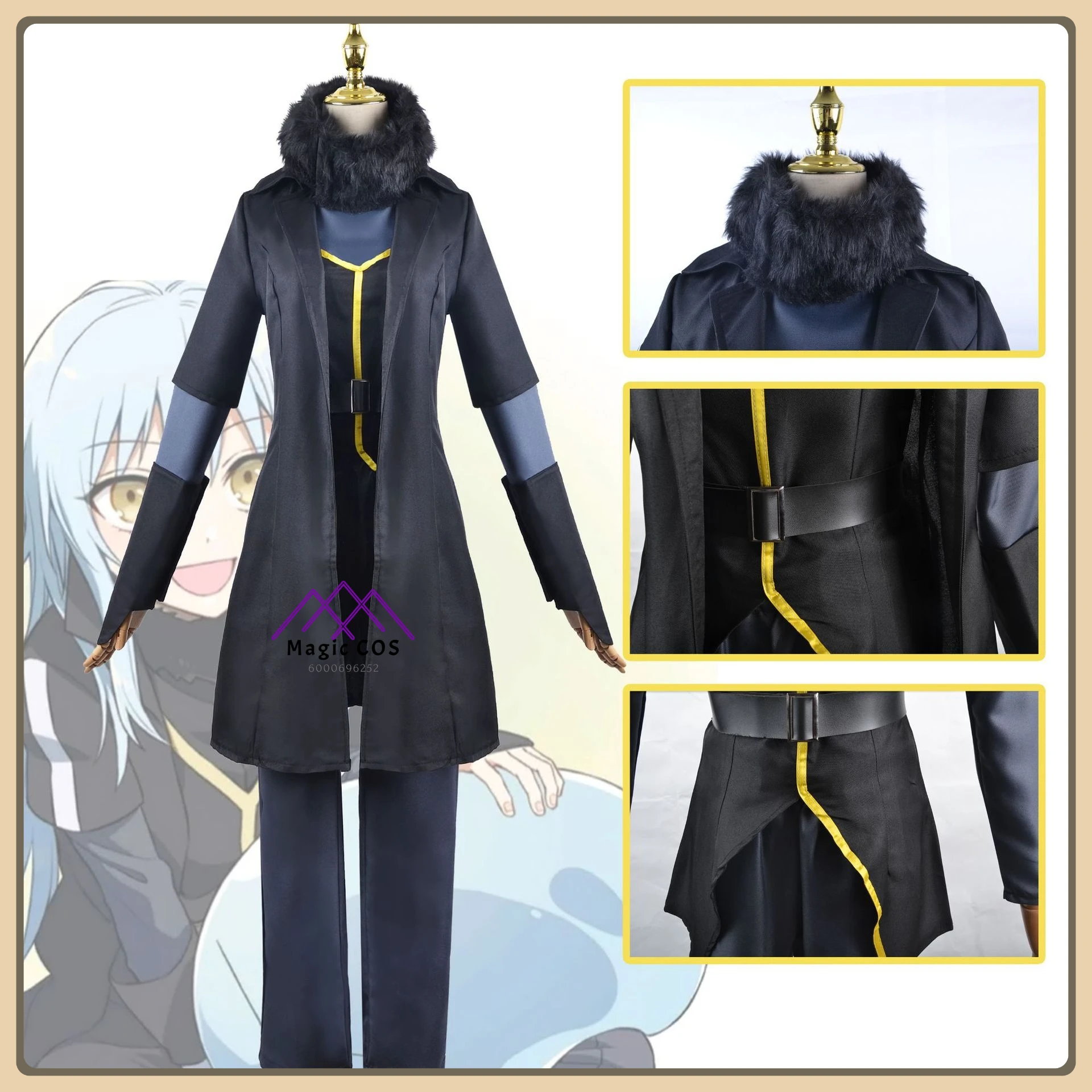

Hot Anime Rimuru Tempest Cosplay Costume (Cute Slime Style) Blue Cloak + White Suit Full Set High Quality Anime Clothes (Unisex)