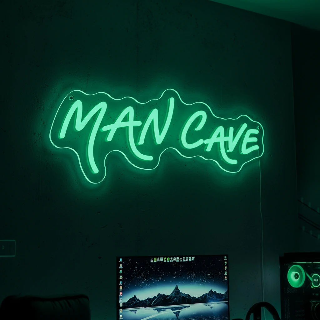 Man Cave LED Neon Sign White USB-Powered Wall Decor for Bedroom Game Room Beauty Bar Easy-Hang Pre-Drilled Holes Adhesive Hooks